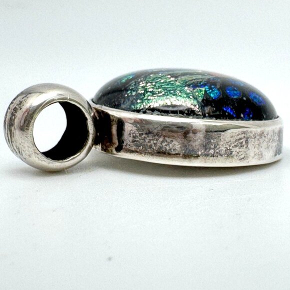 925 Sterling Silver Dichroic Glass Slide Pendant Mexican Vintage Jewelry - Picture 6 of 8